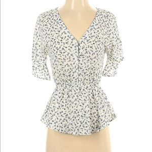 Sienna Sky Peplum Blouse - White with Blue Flowers